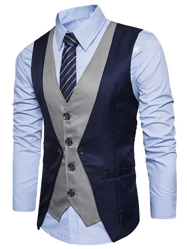 [31% OFF] Adjustable Back Belt Contrast Suit Dress Vest | Rosegal