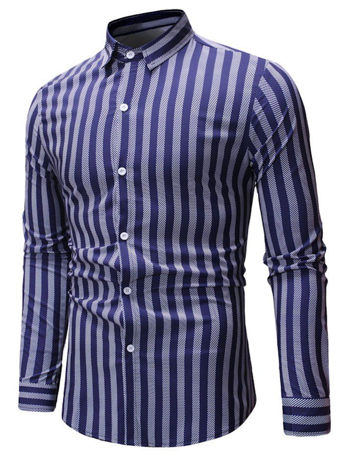 

Contrast Vertical Striped Long Sleeve Shirt, White