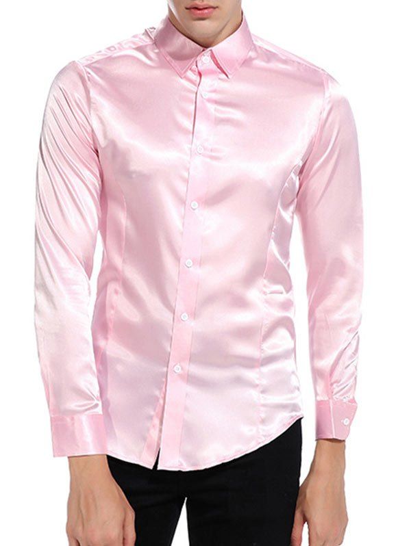 

Button Up Long Sleeves Satin Shirt, Pink