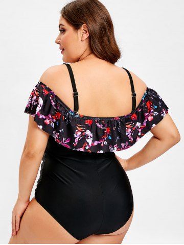 

Ruffle Panel Plus Size Ruched Swimwear, Black