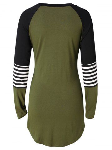 

Raglan Sleeve Color Block Striped T Shirt, Army green