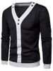 Contrast Placket Patchwork Button Embellished Pullover Thin Sweater -  