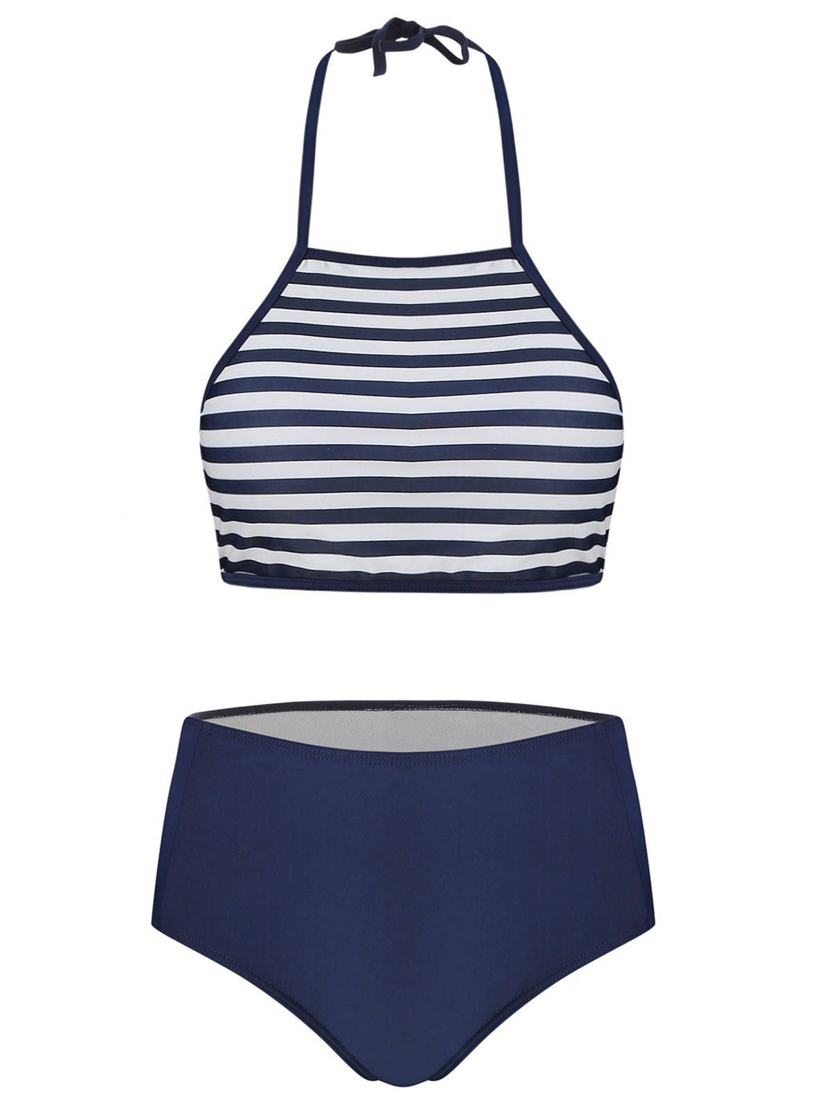 

Halter Striped High Rise Bikini Set, Cadetblue