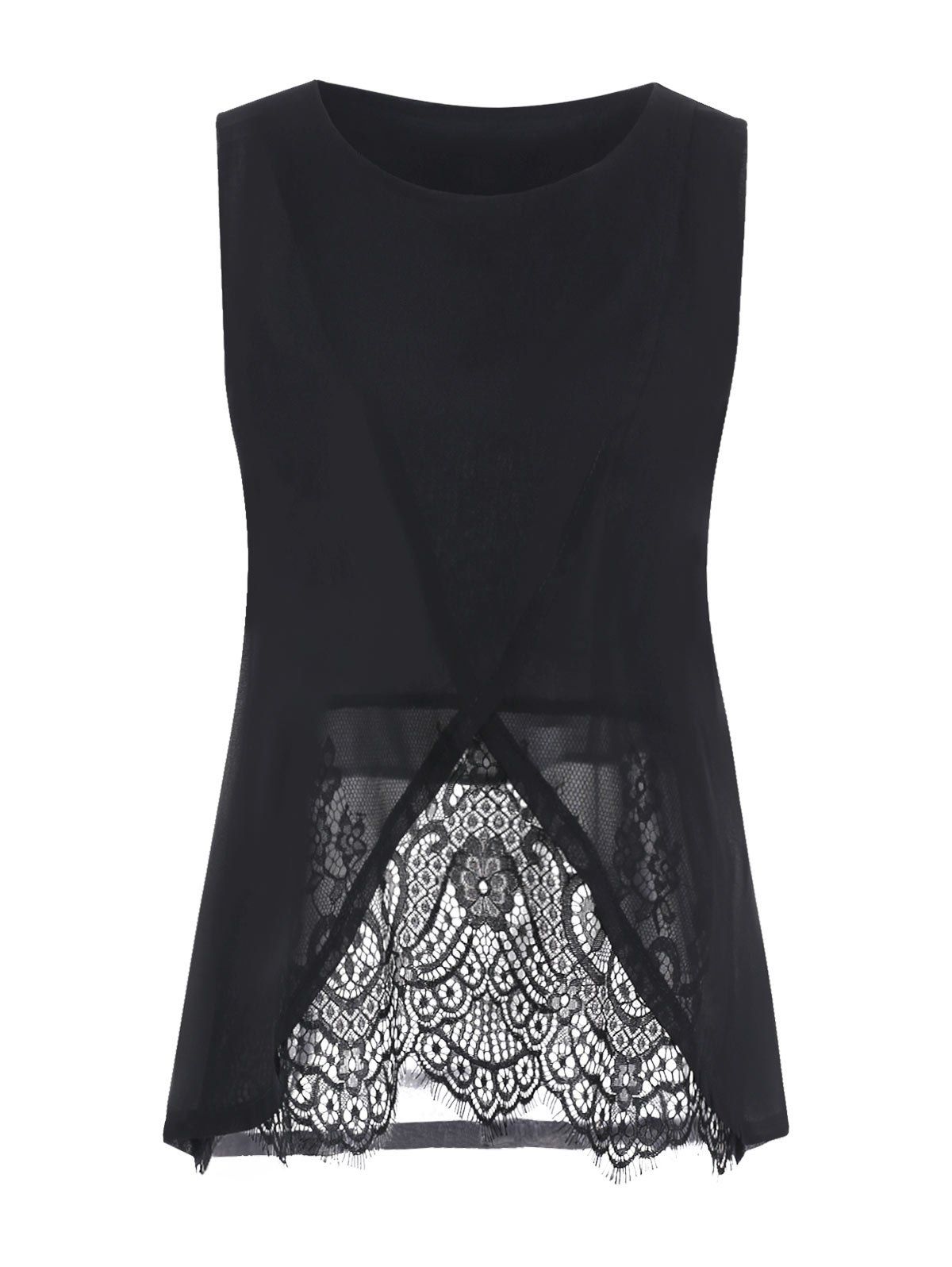 

Lace Trim Chiffon Tank Top, Black