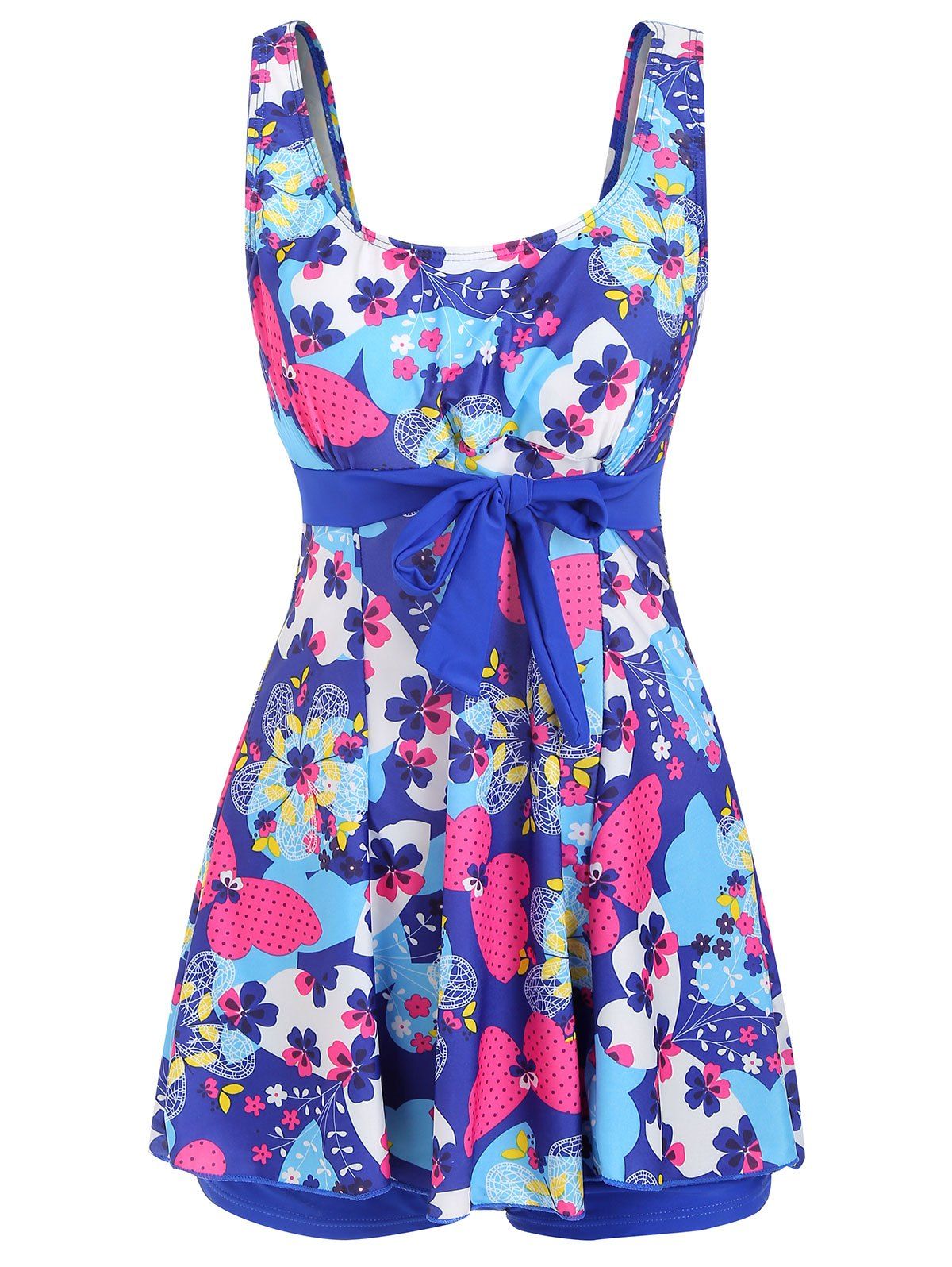 

Floral Print Self Tie Skirted Tankini Set, Multi