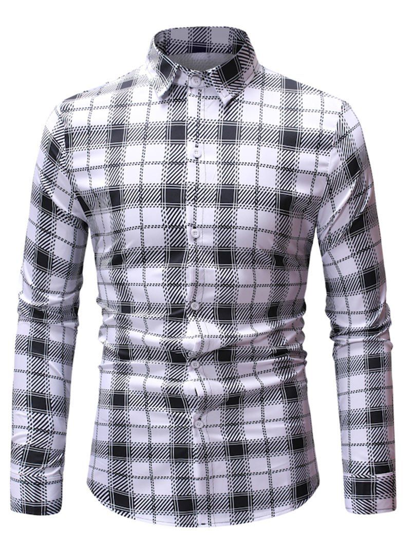 

Plaid Pattern Long Sleeve Casual Shirt, White