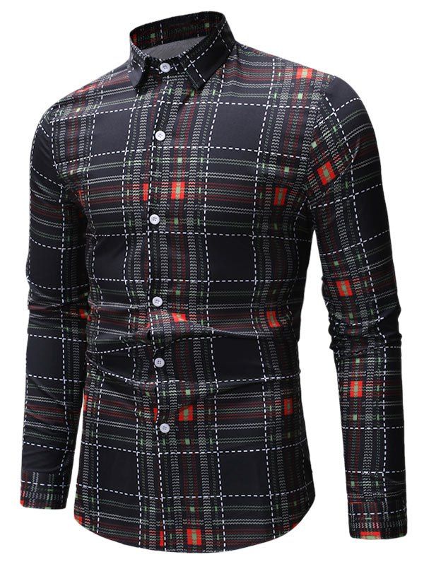 

Printed Button Up Casual Long Sleeve Shirt, Black