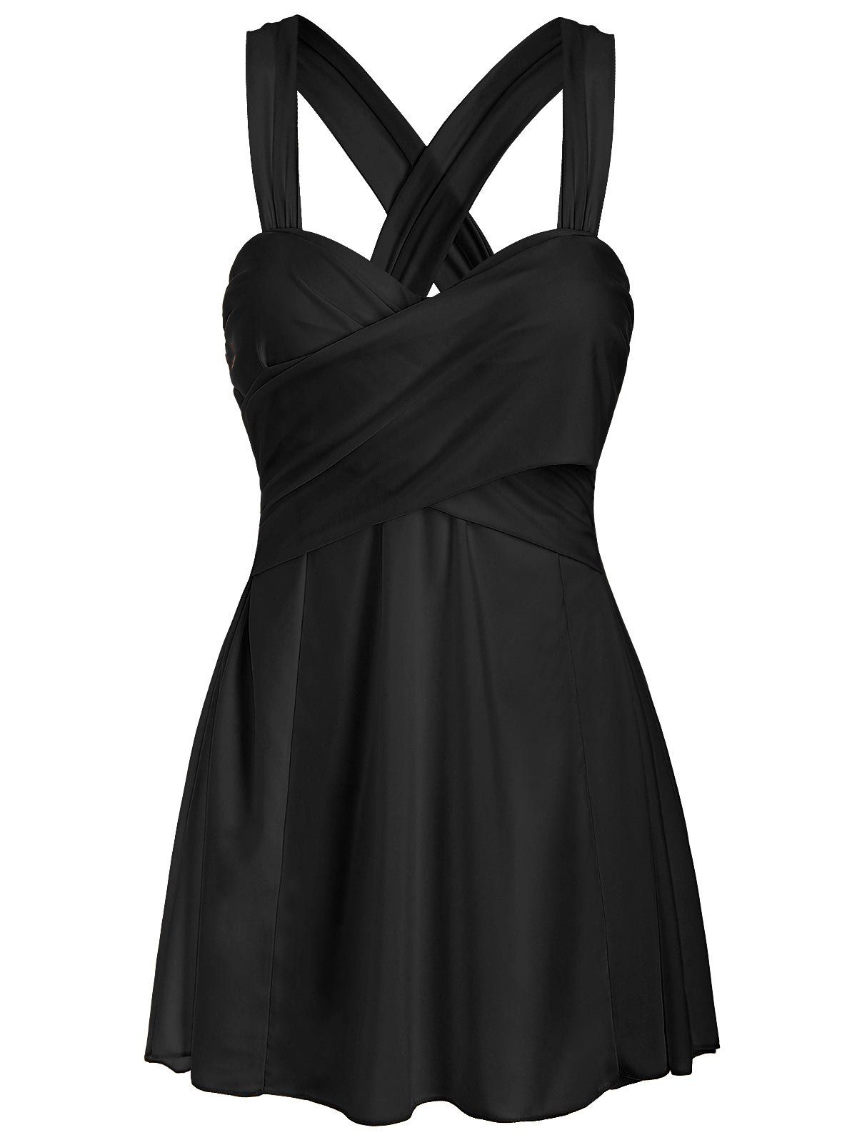 

Criss Cross Underwire Skirted One-piece Swimwear, Black