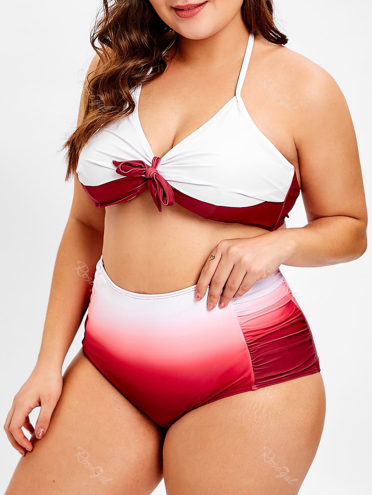 

High Waist Plus Size Ombre Bikini Set, Red