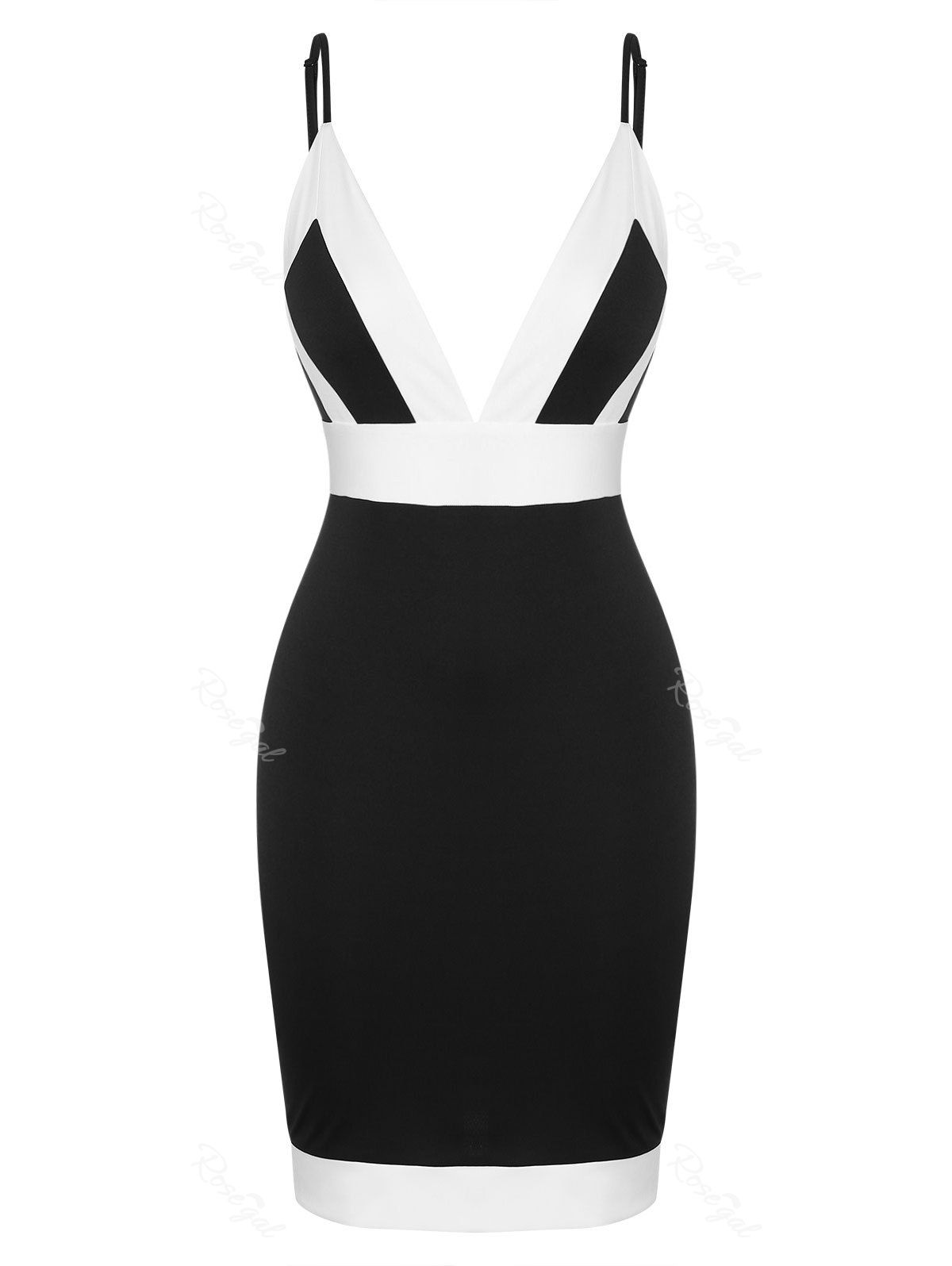 

Plus Size Two Tone Plunge Bodycon Dress, Black