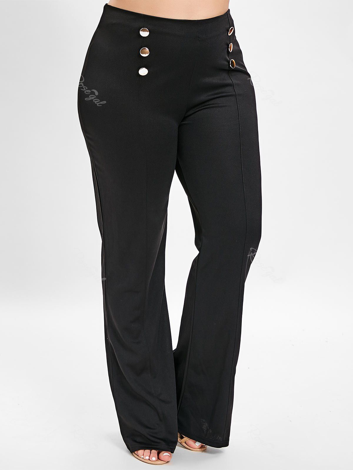 

Button Plus Size Straight Pants, Black