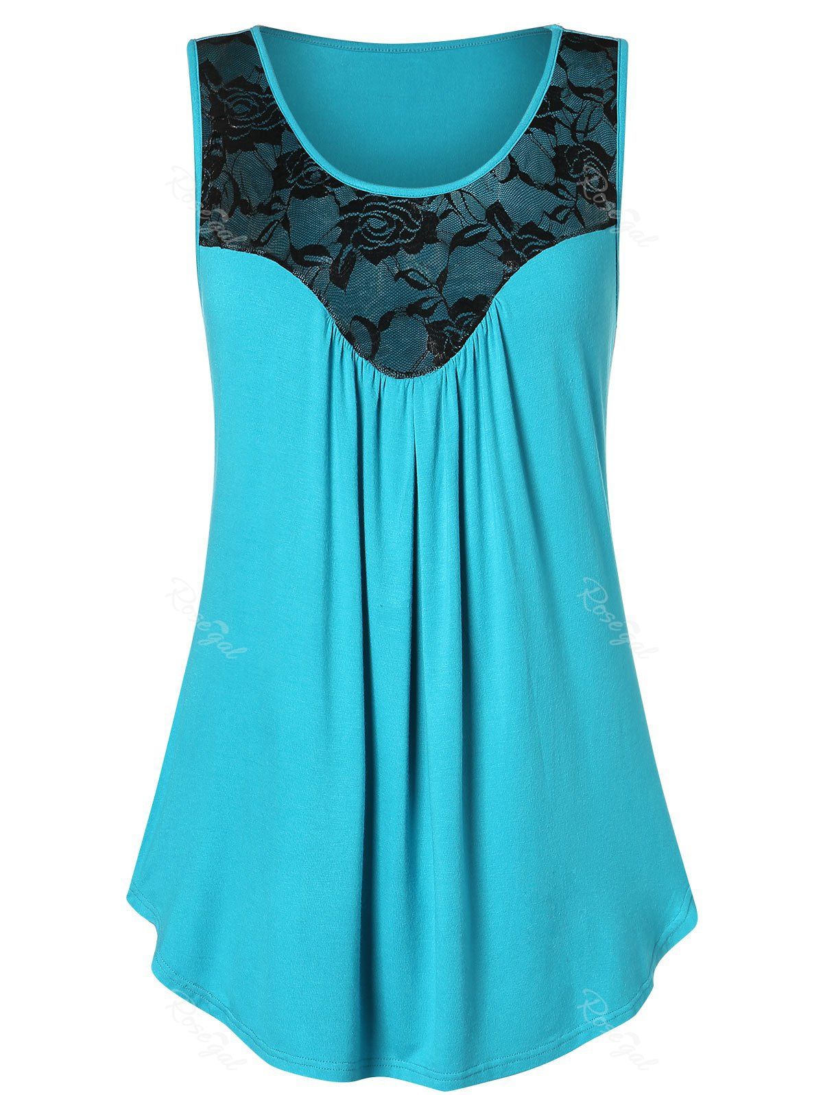 

Plus Size Lace Panel Flare Tank Top, Macaw blue green