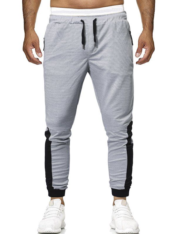 

Elastic Drawstring Contrast Color Jogger Pants, Gray