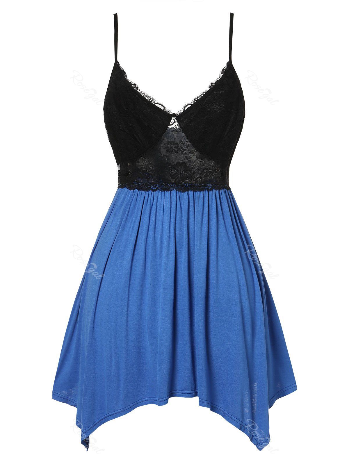 

Plus Size Lace Panel Asymmetric Dress, Multi