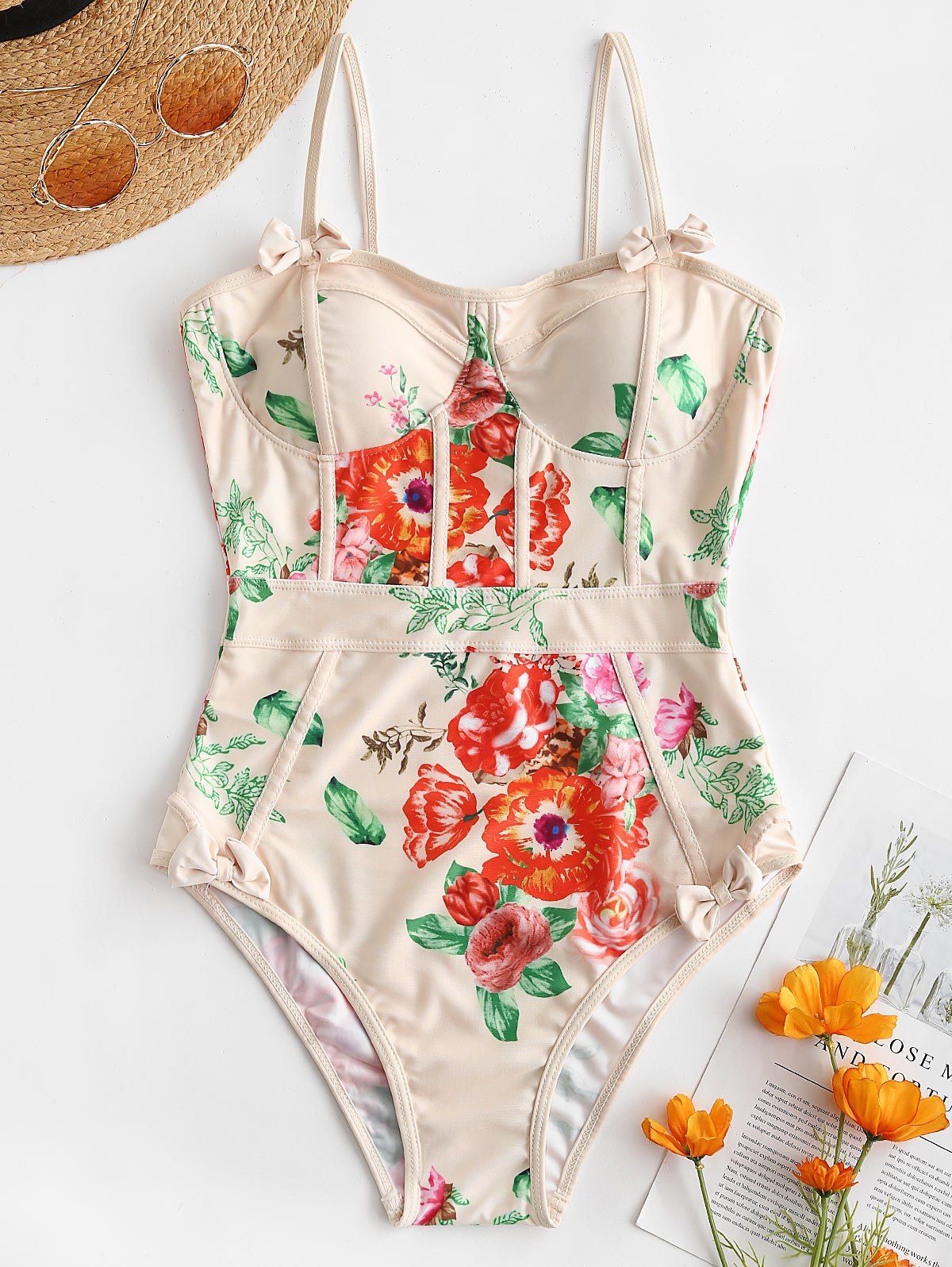 

Floral Print High Waist One-piece Swimsuit, Multi