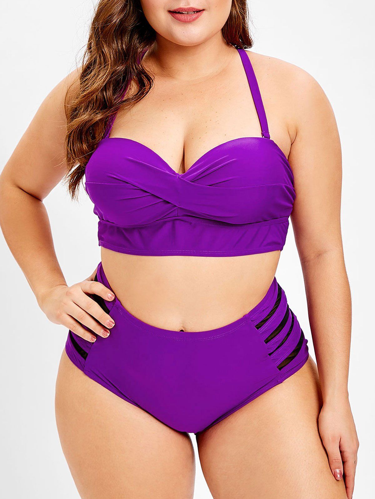  63 OFF High Waist Plus Size Back Cut Out Bikini Set Rosegal