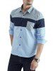 Color Block Chest Pocket Long Sleeve Shirt -  