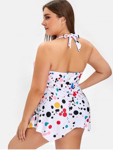 

Plus Size Asymmetric Printed Tankini Set, White