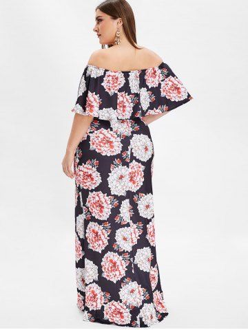 

Plus Size Off The Shoulder Floral Print Maxi Dress, Black