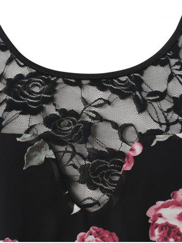 

Plus Size Floral Print Lace Panel Dress, Black