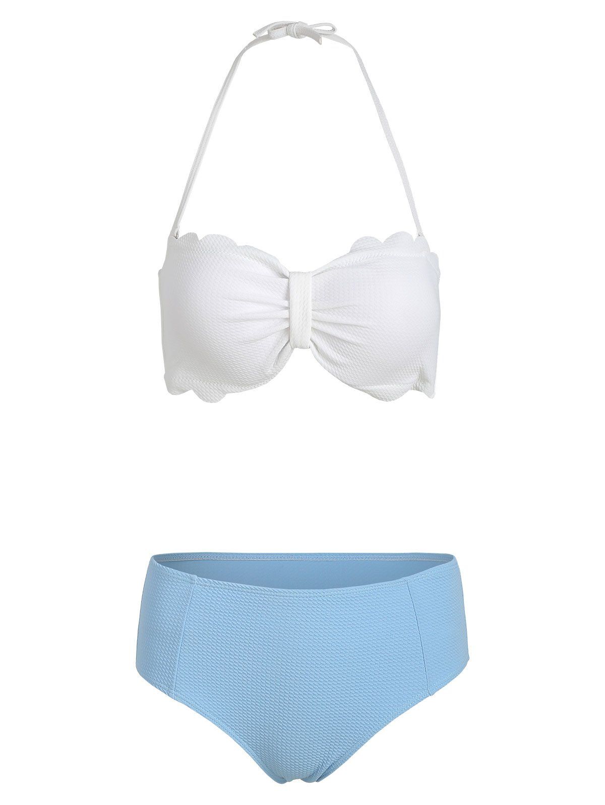 

Halter Front Knot High Waist Scalloped Bikini Set, White