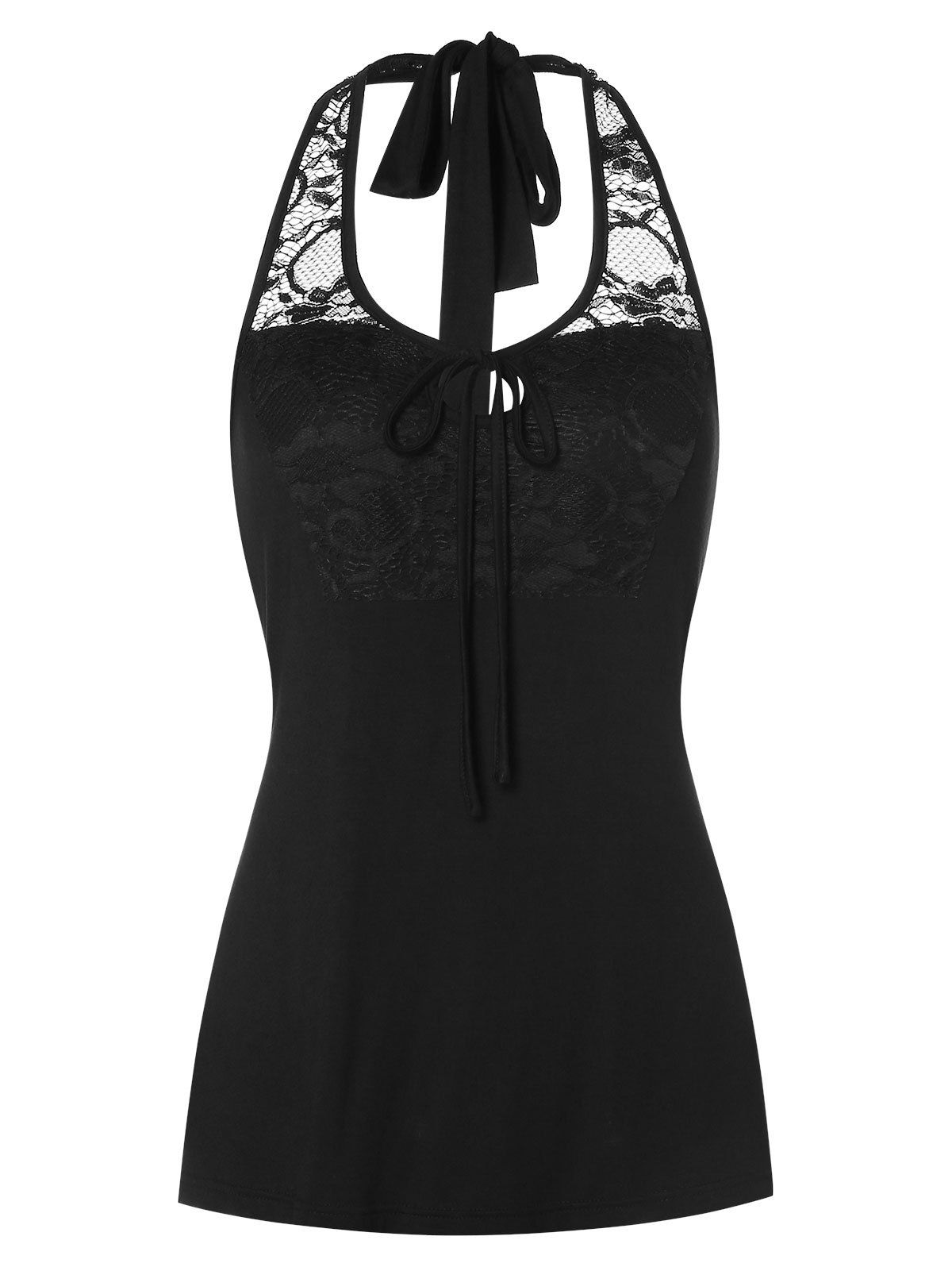

Keyhole Lace Insert Tank Top, Black