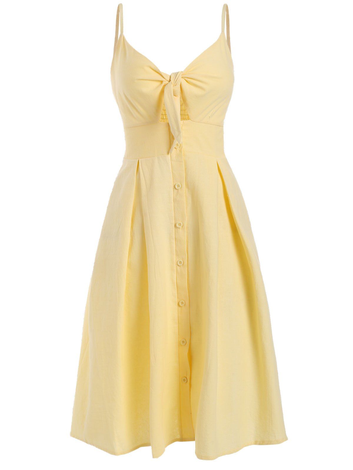 

Smocked Tie Front Buttoned Dress, Yellow