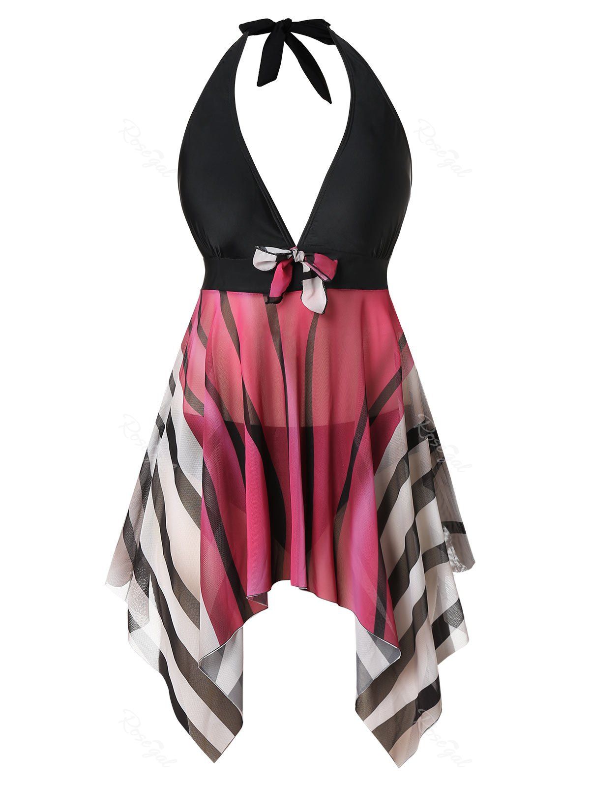 

Plus Size Halter Color Block Tankini Set, Multi