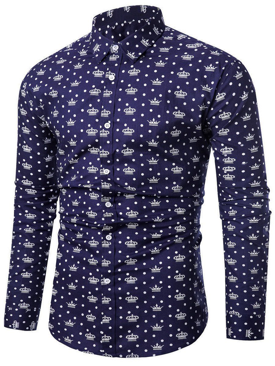 

Button Up Crown Print Shirt, Lapis blue