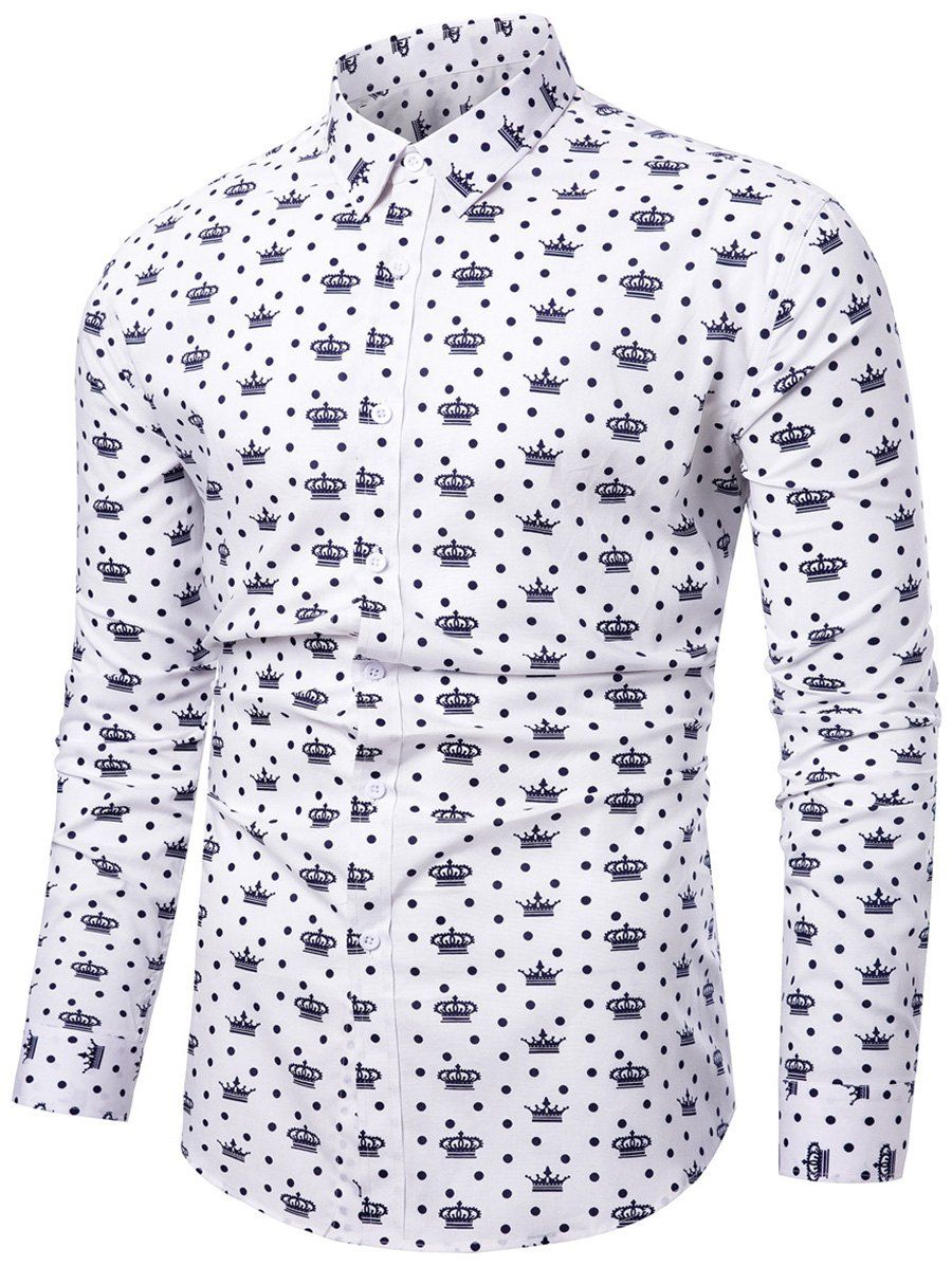 

Button Up Crown Print Shirt, White