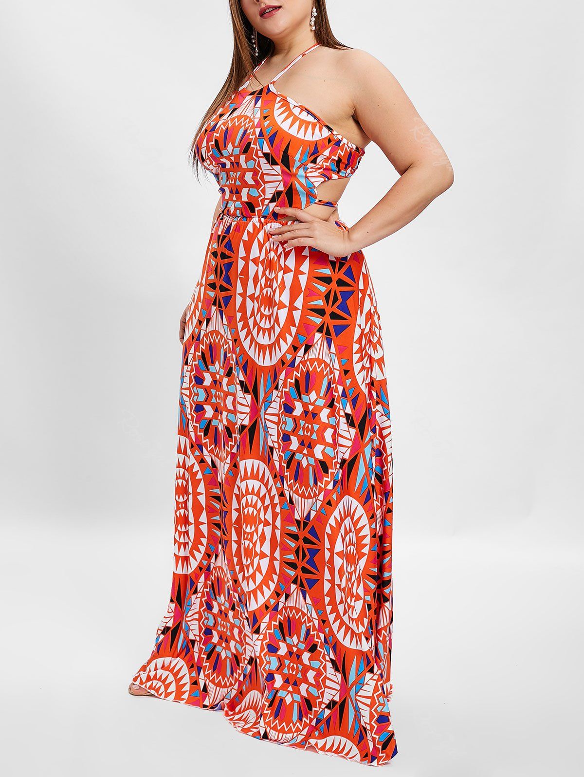 [48% OFF] Ethnic Print Plus Size Geometric Pattern Maxi Dress | Rosegal