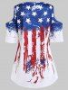 Plus Size American Flag Cold Shoulder T Shirt -  