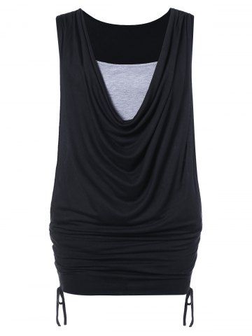

Plus Size Cut Out Lace Up Tank Top with Camisole, Black