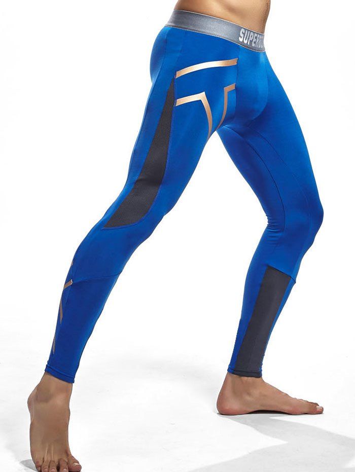 

Golden Striped Pattern U Pouch Design Gym Pants, Dodger blue