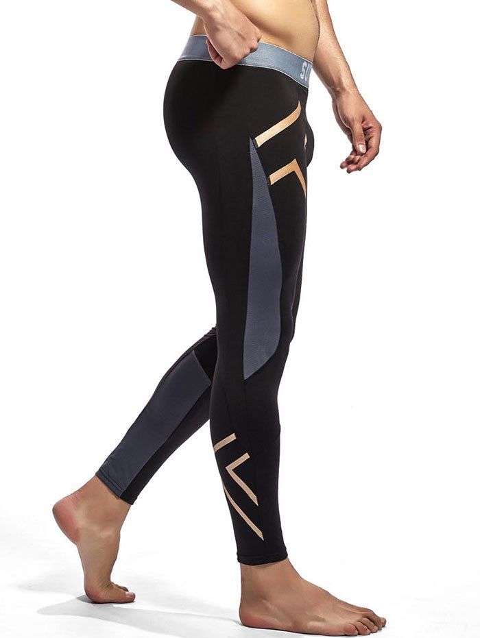 

Golden Striped Pattern U Pouch Design Gym Pants, Black
