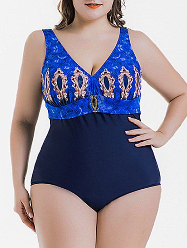 

Tribal Print Plus Size One-piece Swimsuit, Blue