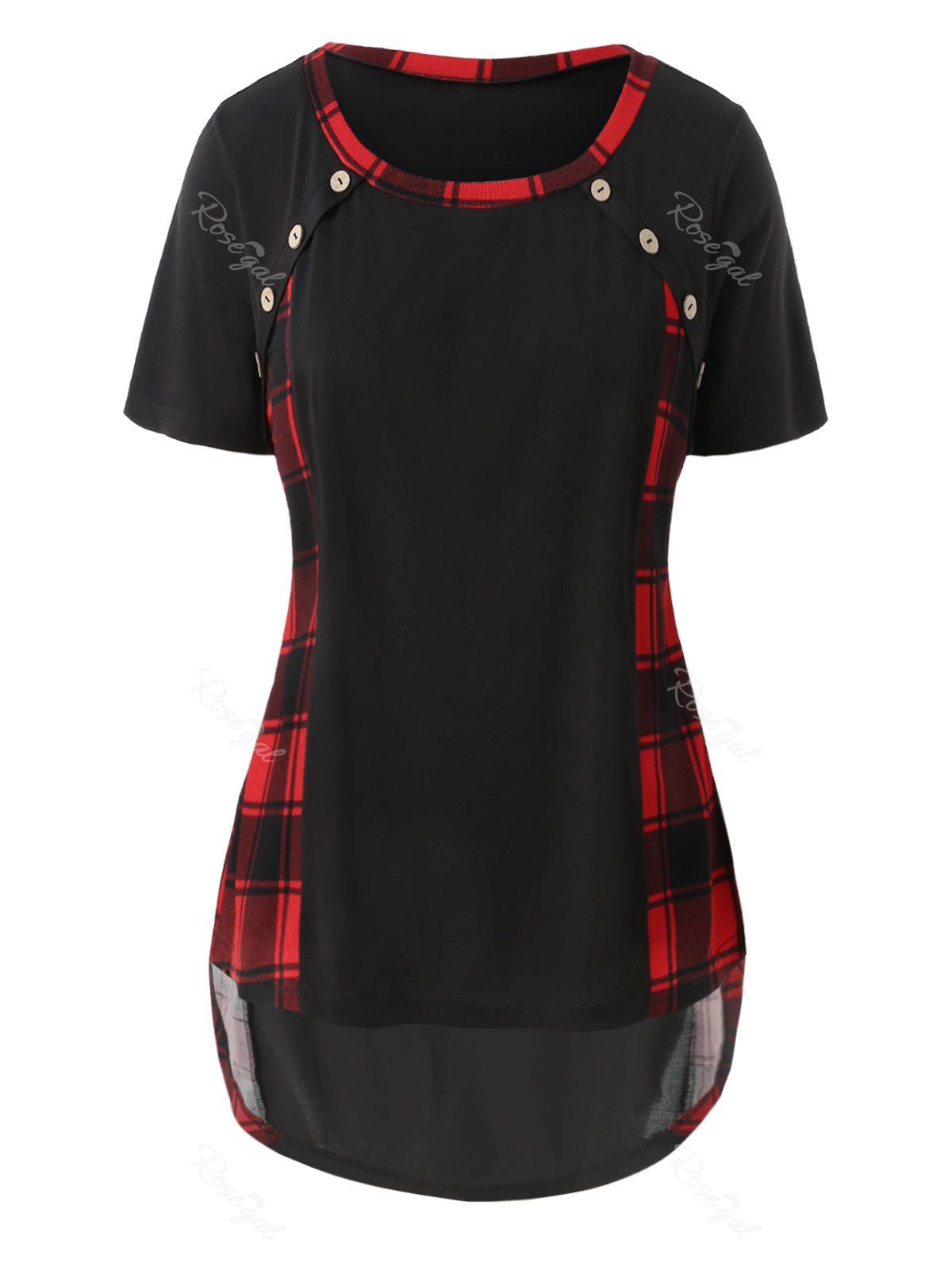 

Plaid High Low Plus Size T-shirt, Graphite black