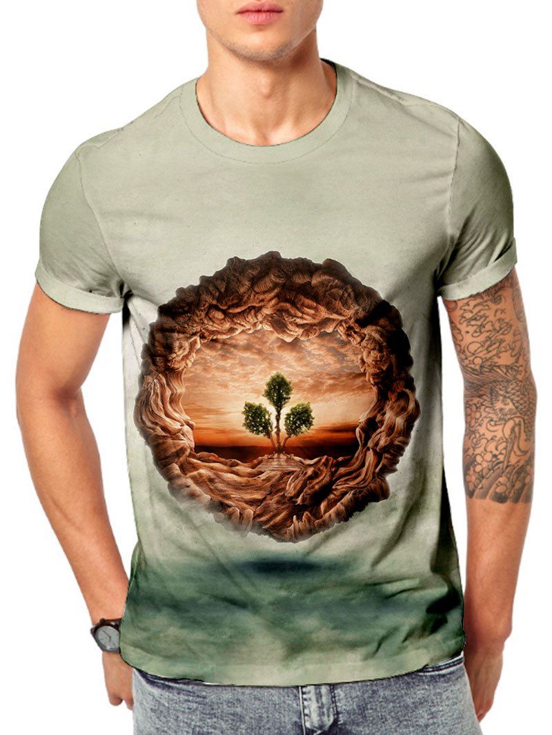 

3D Tree Of Life Print Short Sleeve T-shirt, Dark sea green