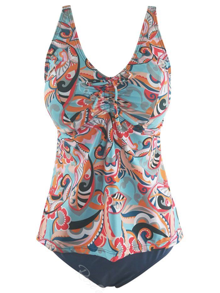 

Tribal Print Ruched Plus Size Tankini Set, Multi
