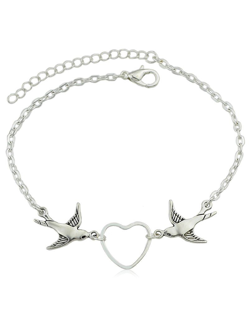 

Valentine Birds Heart Shape Alloy Bracelet, Silver