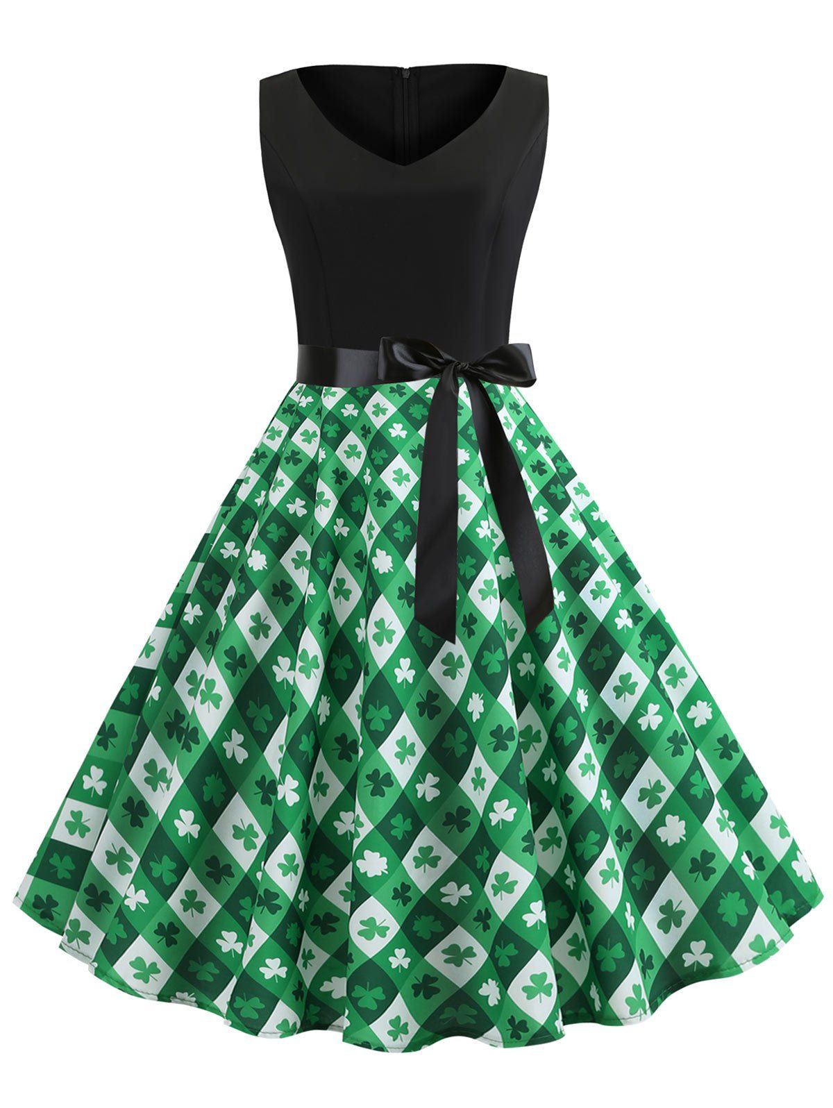 

Clover Plaid Vintage A Line Dress, Clover green