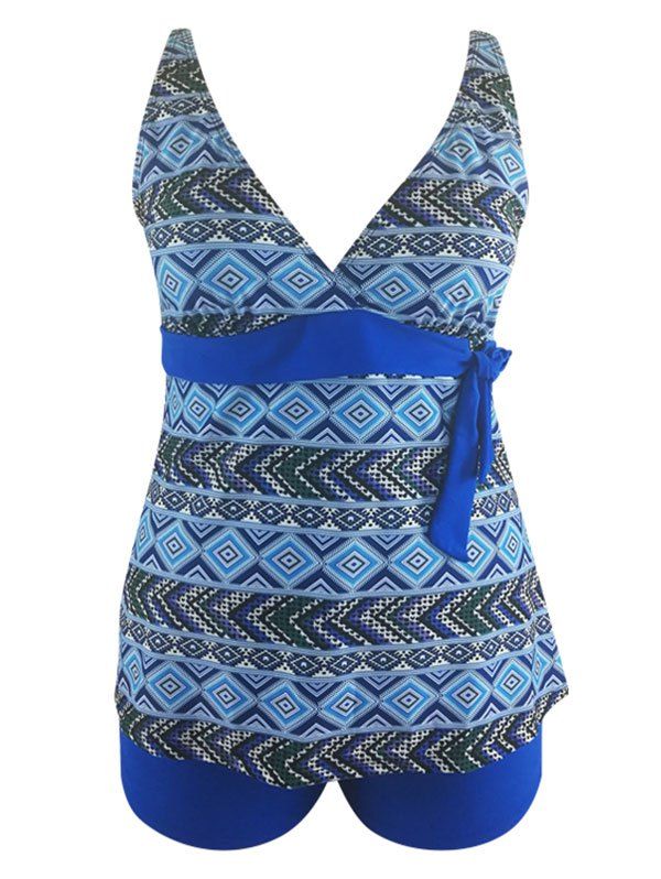 

Argyle Print Plus Size Tankini Set, Blueberry blue