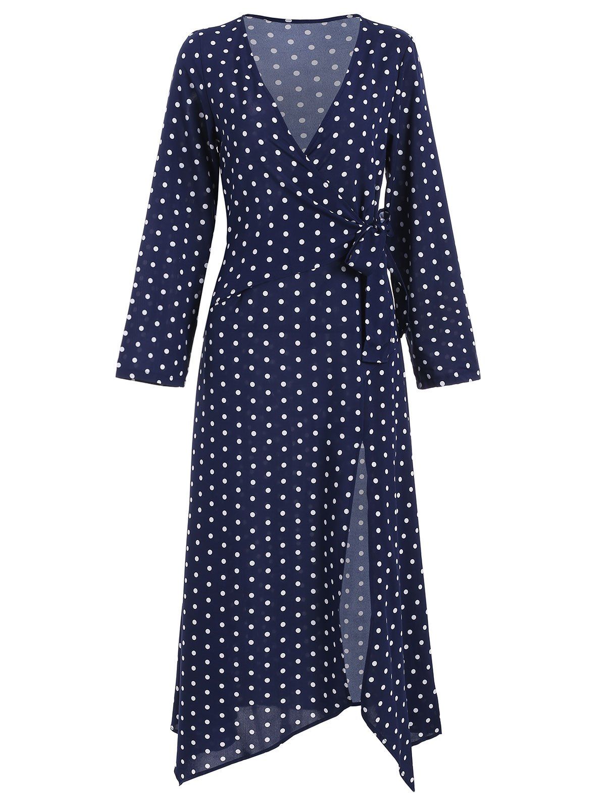 

Slit Polka Dot Dress, Cadetblue