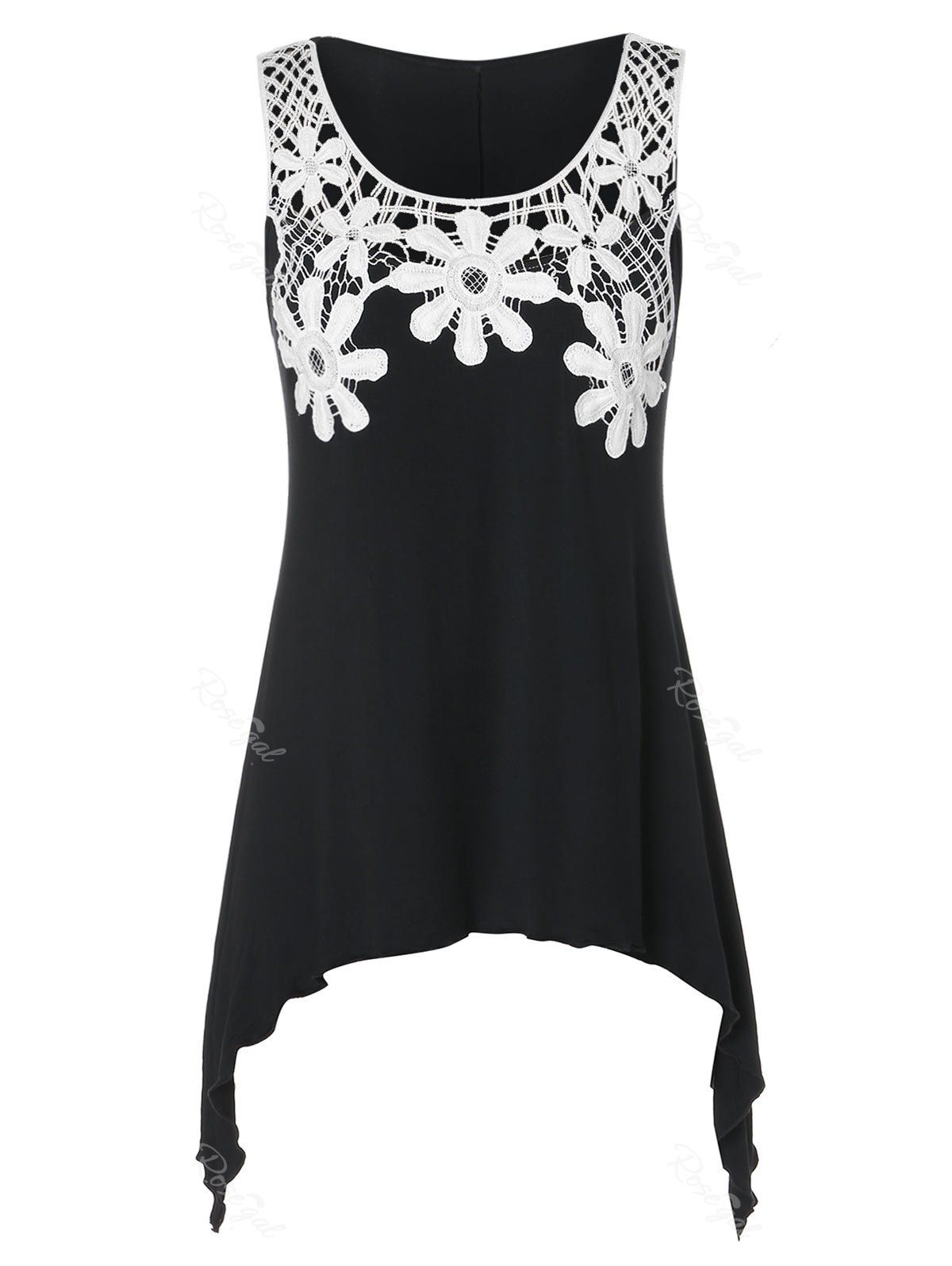 

Plus Size Lace Panel Asymmetrical Tank Top, Black