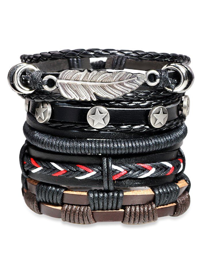 

Leaf Star Pattern Waving Bracelets Set, Black