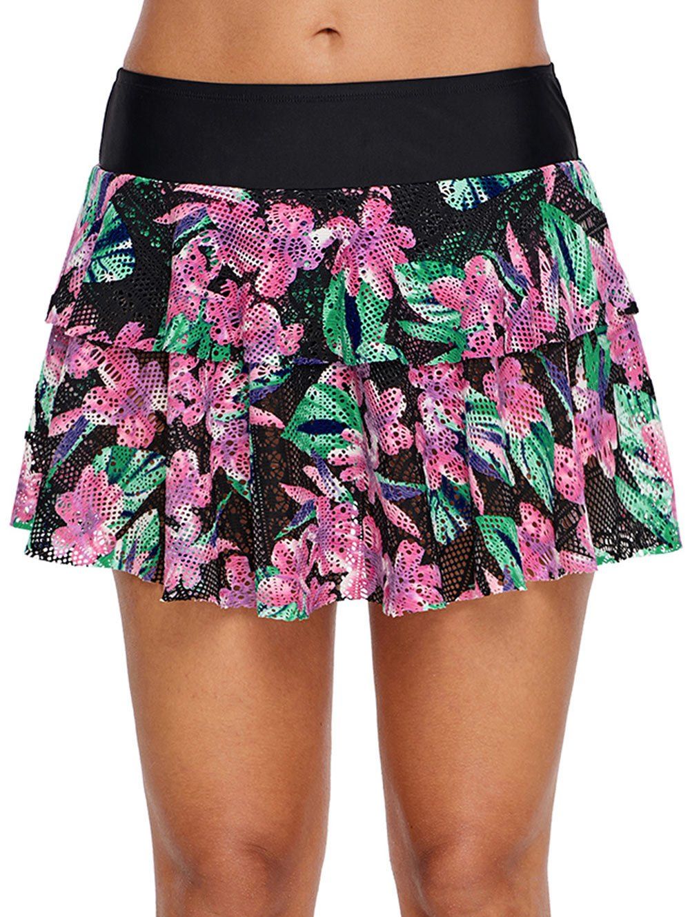 

Floral Print Layered Swim Skirt, Multi