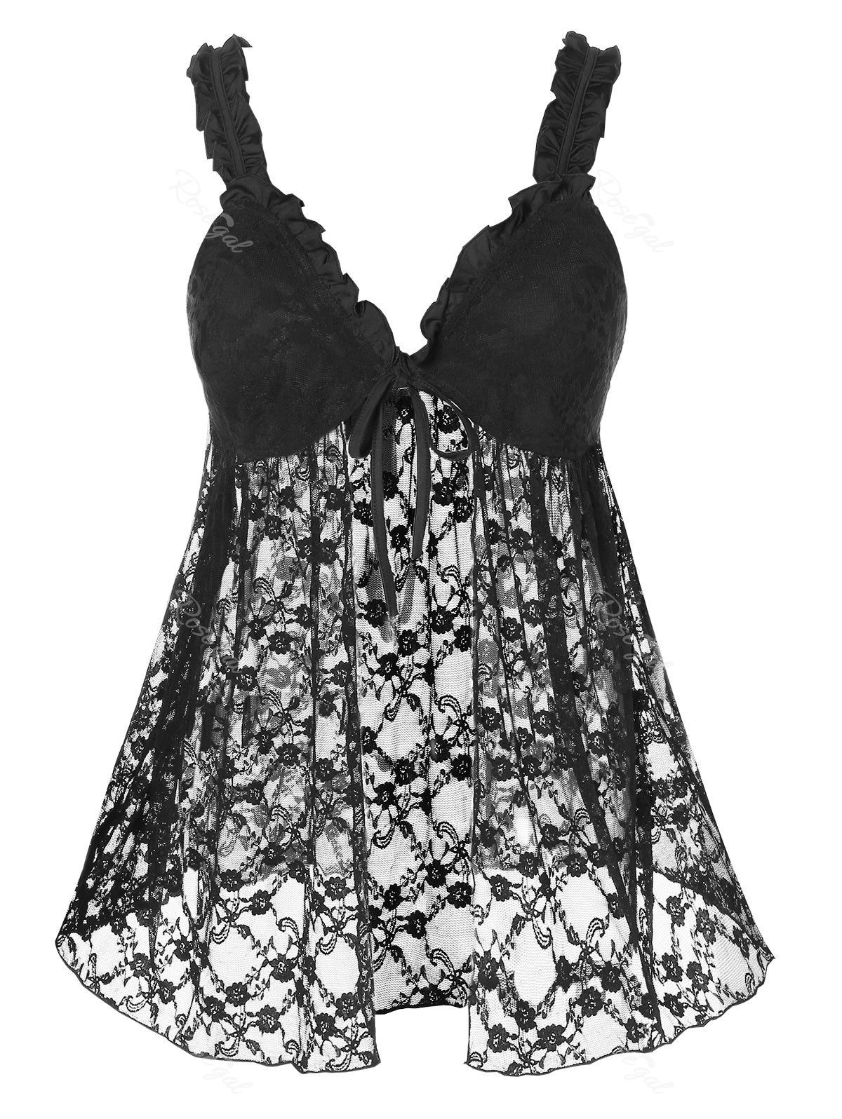 

Plus Size Lace See Thru Babydoll, Black