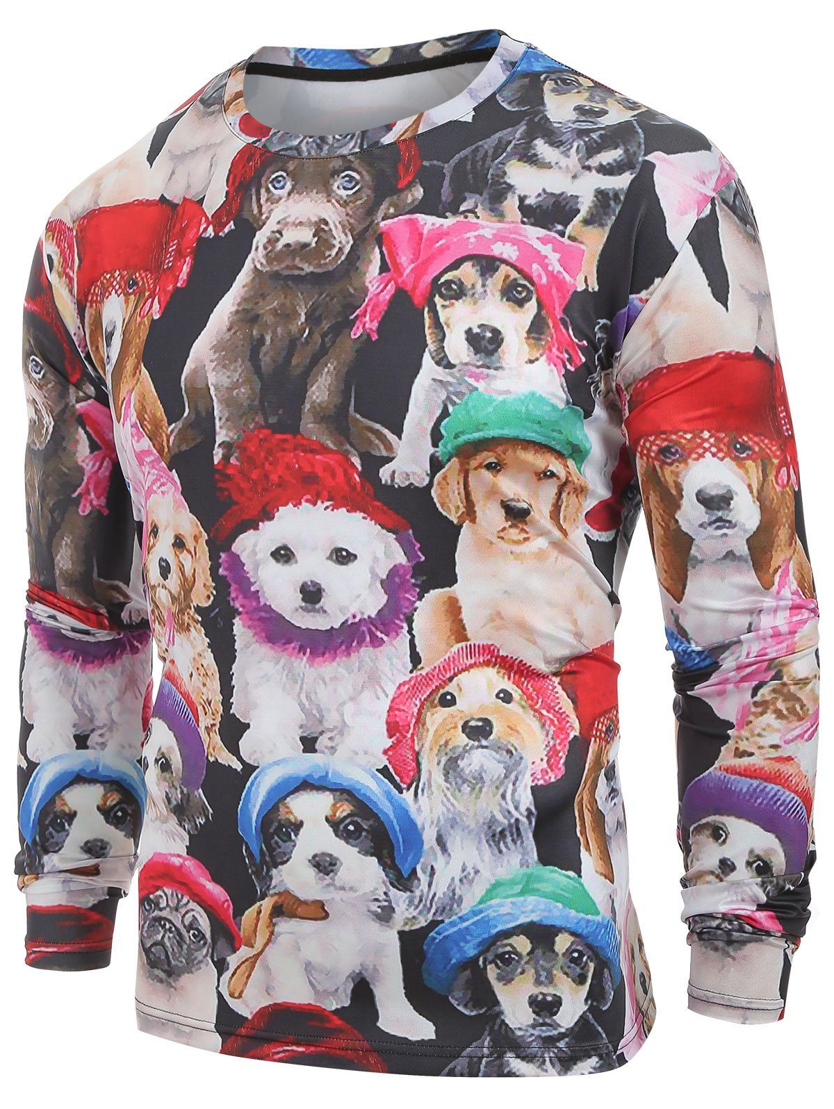 

Long Sleeves Cats with Caps Print Casual T-shirt, Multi