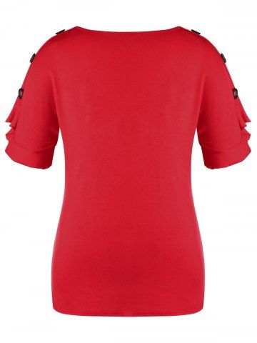 

Plus Size Flounce Sleeve Solid Color T-shirt, Ruby red