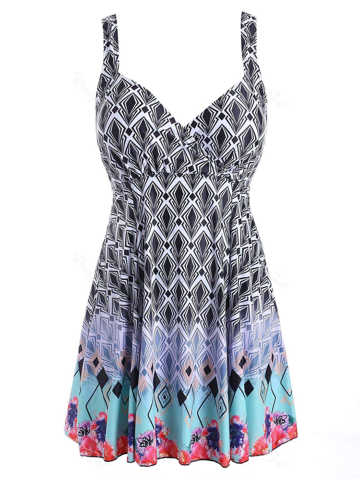 

Back Lace Up Plus Size Geometric Pattern Tankini Set, Multi